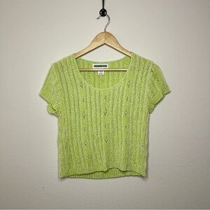 Boston proper vintage green short sleeve chenille sweater